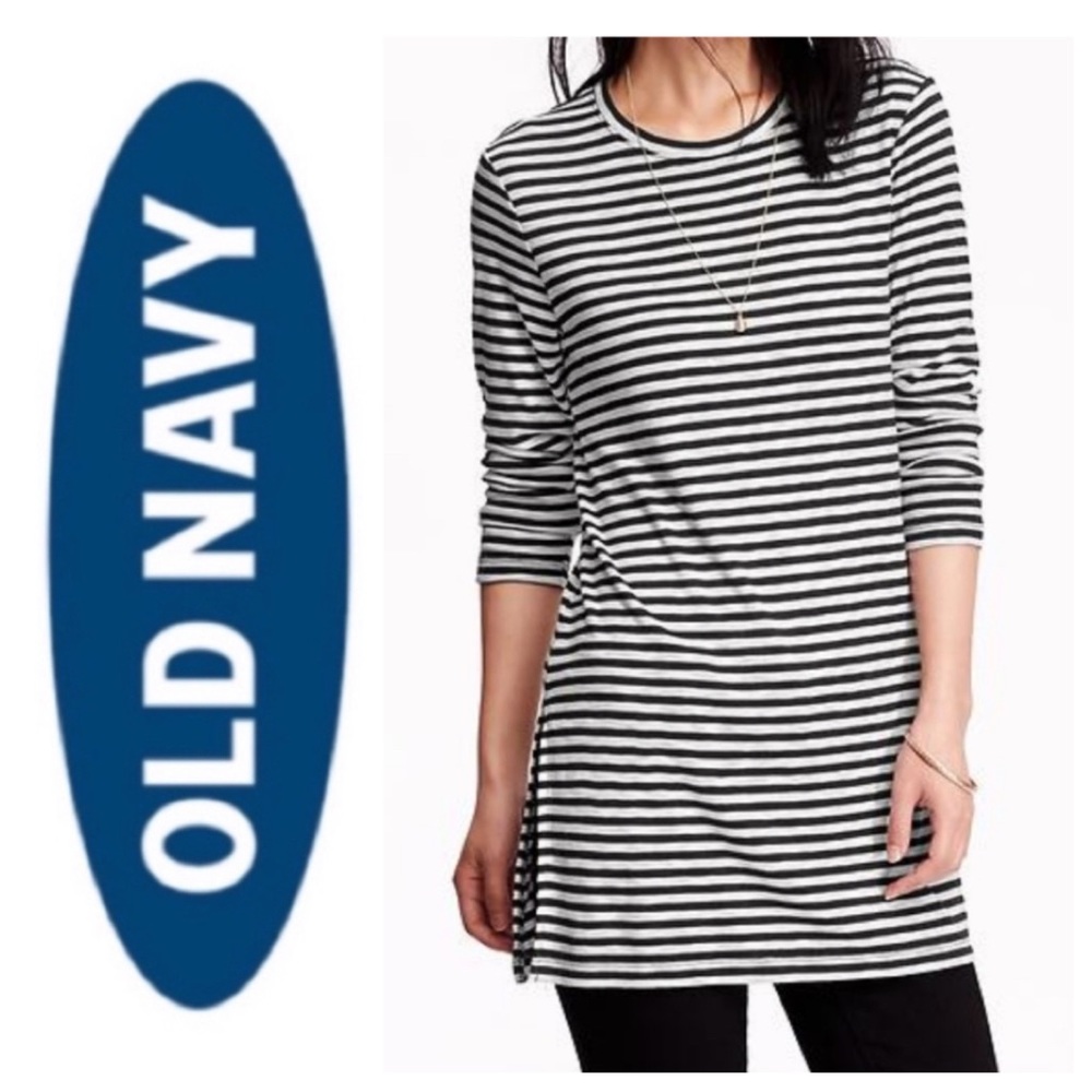 OLD NAVY Black Stripe Fluid Knit Side-Slit Tunic • XXL Tall